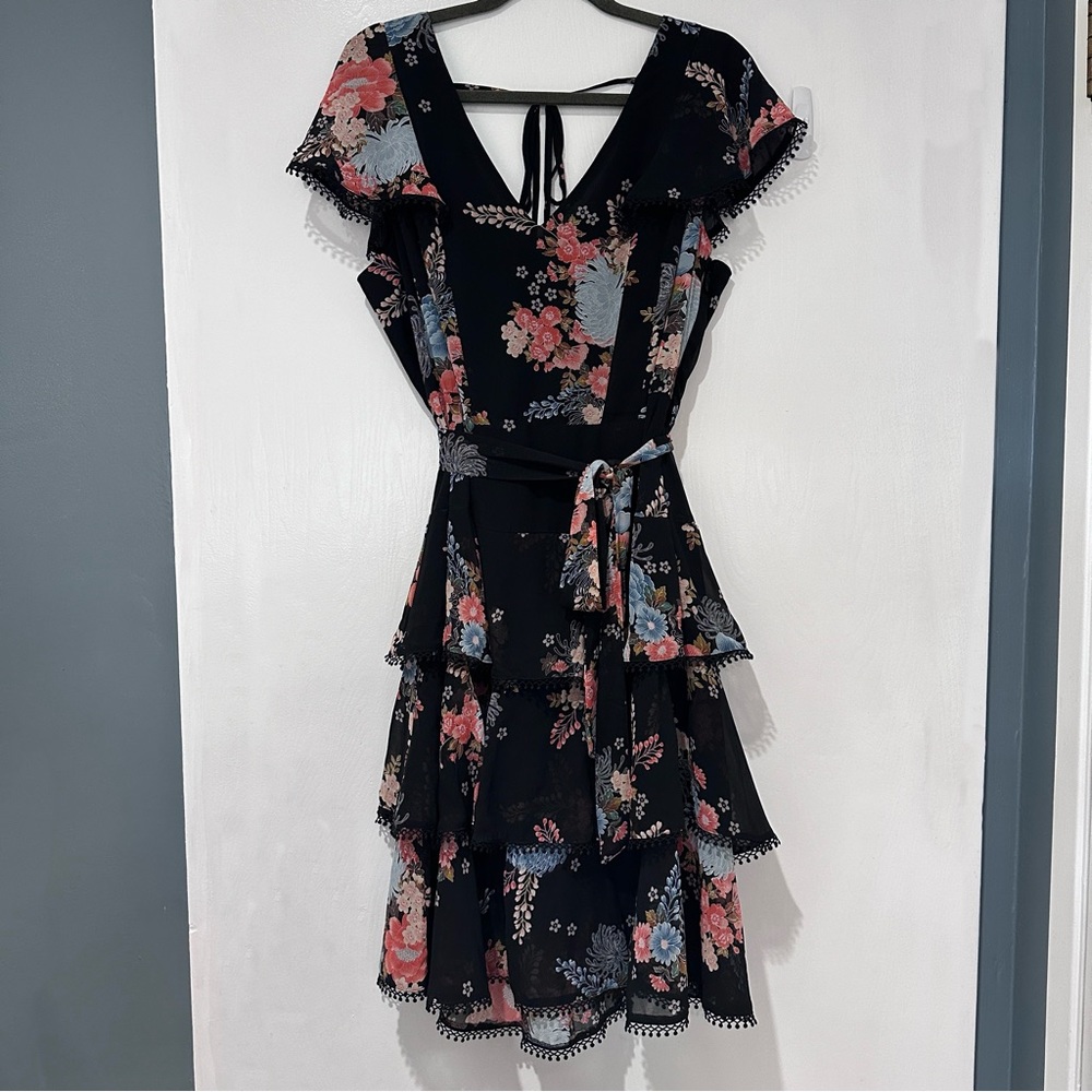 City Chic Flutter Sleeve Tiered Floral Dress